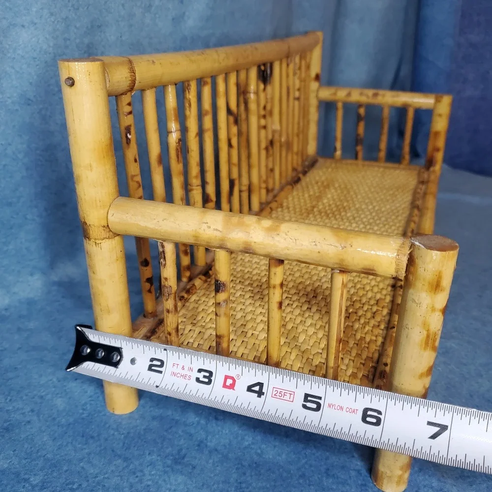 Vintage Tortoise Rattan Bamboo Bench Shelf Wall Hanging Display Rustic Boho‎